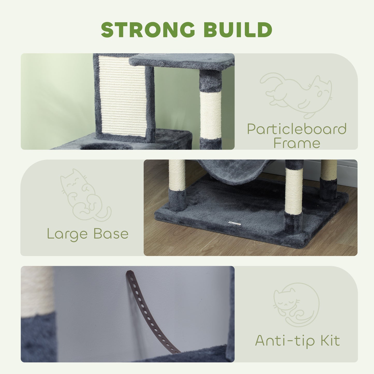 81" Large Cat Tree w/ Scratching Posts, Condos, Beds, Hammocks, Jumping Platforms, Toy Balls, Rope Cat Toy, Dark Grey