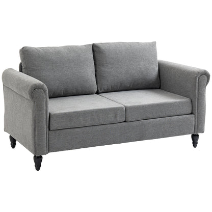Vintage Loveseat, Upholstered Love Seat Furniture, Chenille-feel Fabric 2 Seater Sofa Couch with Rolled Arms, Gourd-Shaped Rubber Wood Legs for Living Room, Light Grey