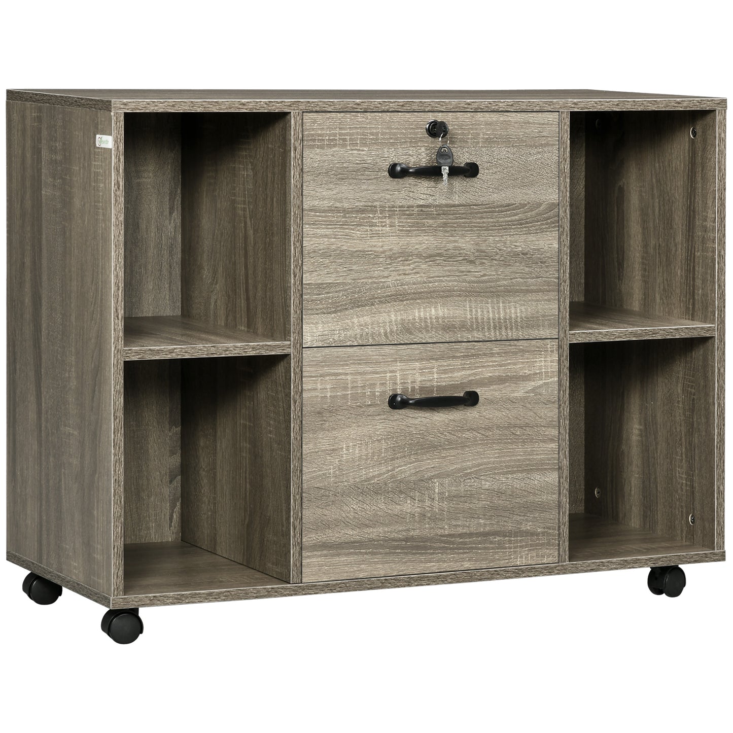 Lateral Filing Cabinet with Wheels and Lockable Drawer, File Cabinet, Mobile Printer Stand with Open Shelves for Letter and A4 Size Documents for Home Office, Grey