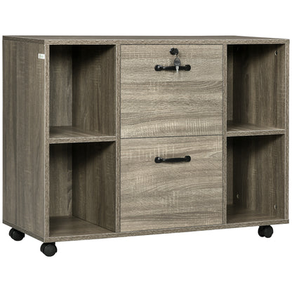 Lateral Filing Cabinet with Wheels and Lockable Drawer, File Cabinet, Mobile Printer Stand with Open Shelves for Letter and A4 Size Documents for Home Office, Grey