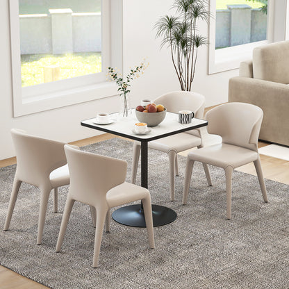 Dining Table for 4, Modern Kitchen Table with Marble Effect Tabletop and Round Base, White