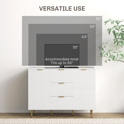 Modern Kitchen Storage Cabinet, Sideboard Buffet Cabinet w/ 3 Drawers and Adjustable Shelves for Kitchen Hallway, White