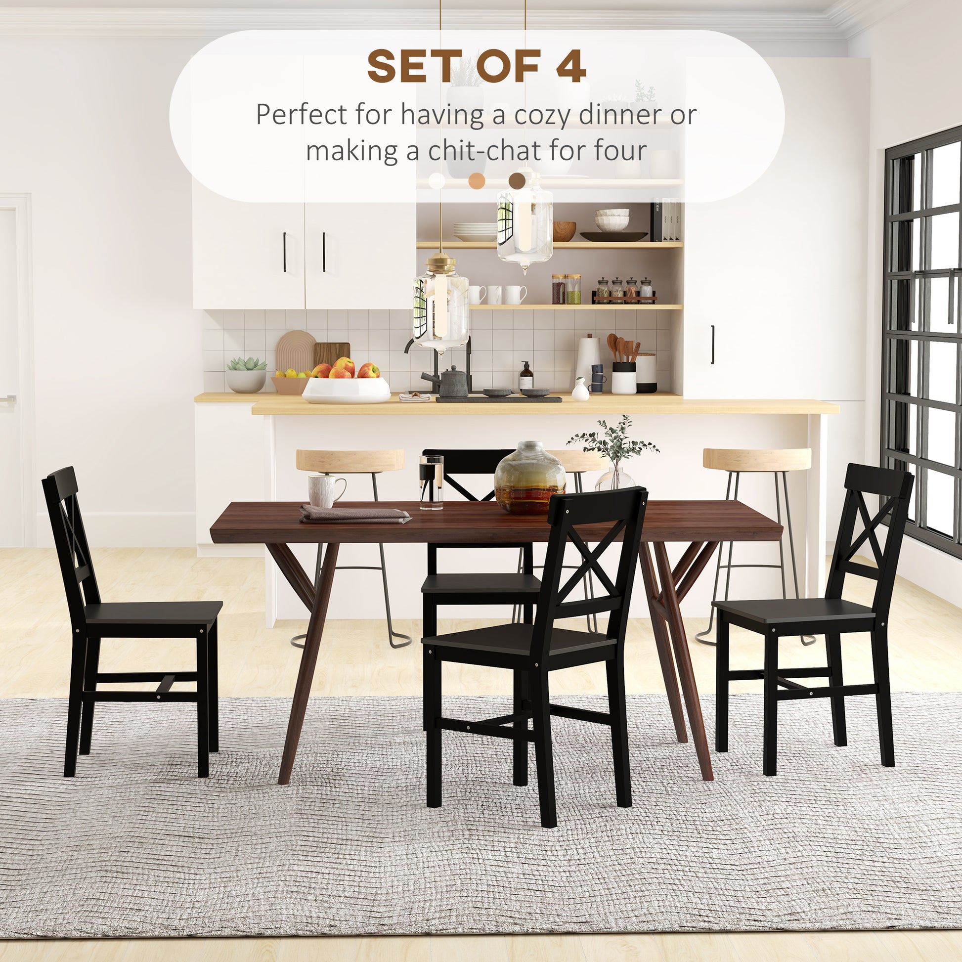 Wooden Dining Chairs Set of 4, Kitchen Chairs with Cross Back, Solid Structure for Living Room and Dining Room, Black