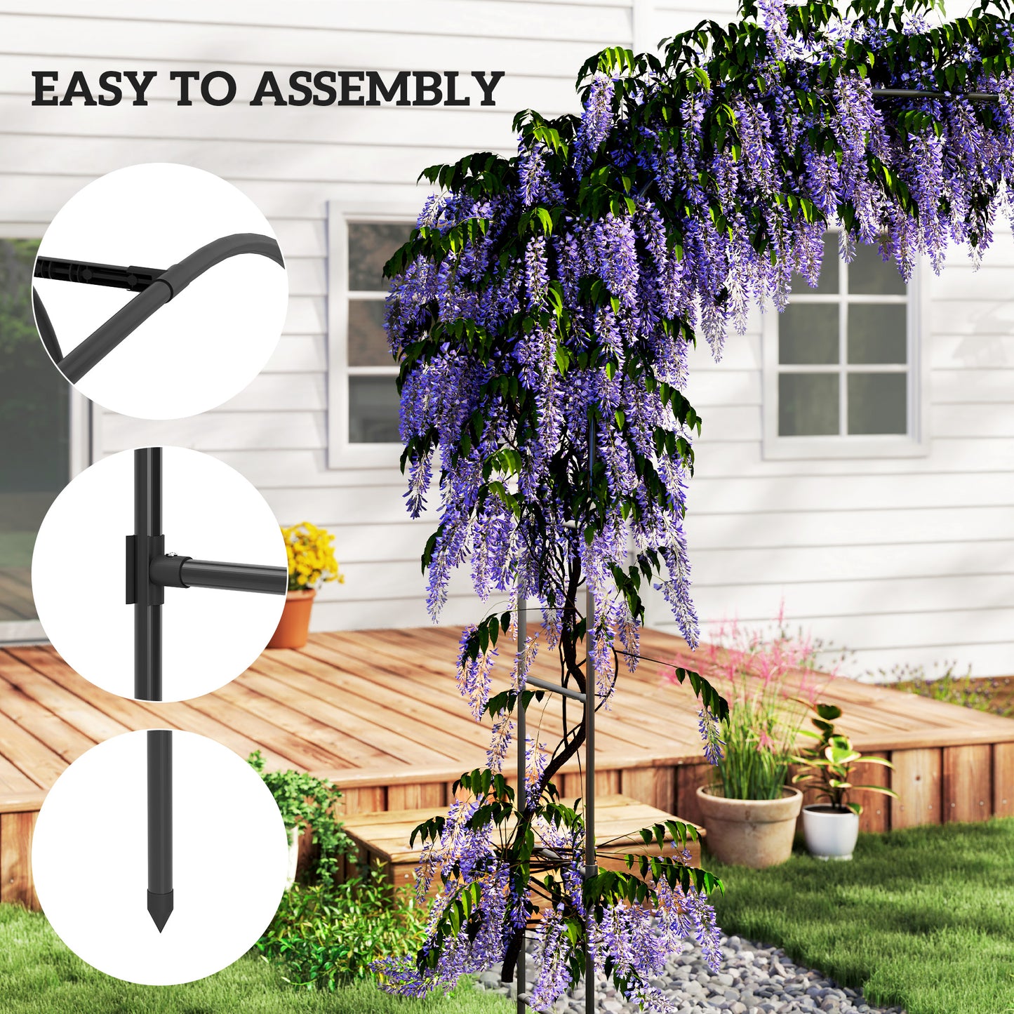 8FT Metal Garden Arch Trellis for Climbing Plants, Ceremony, Wedding Decoration, Black