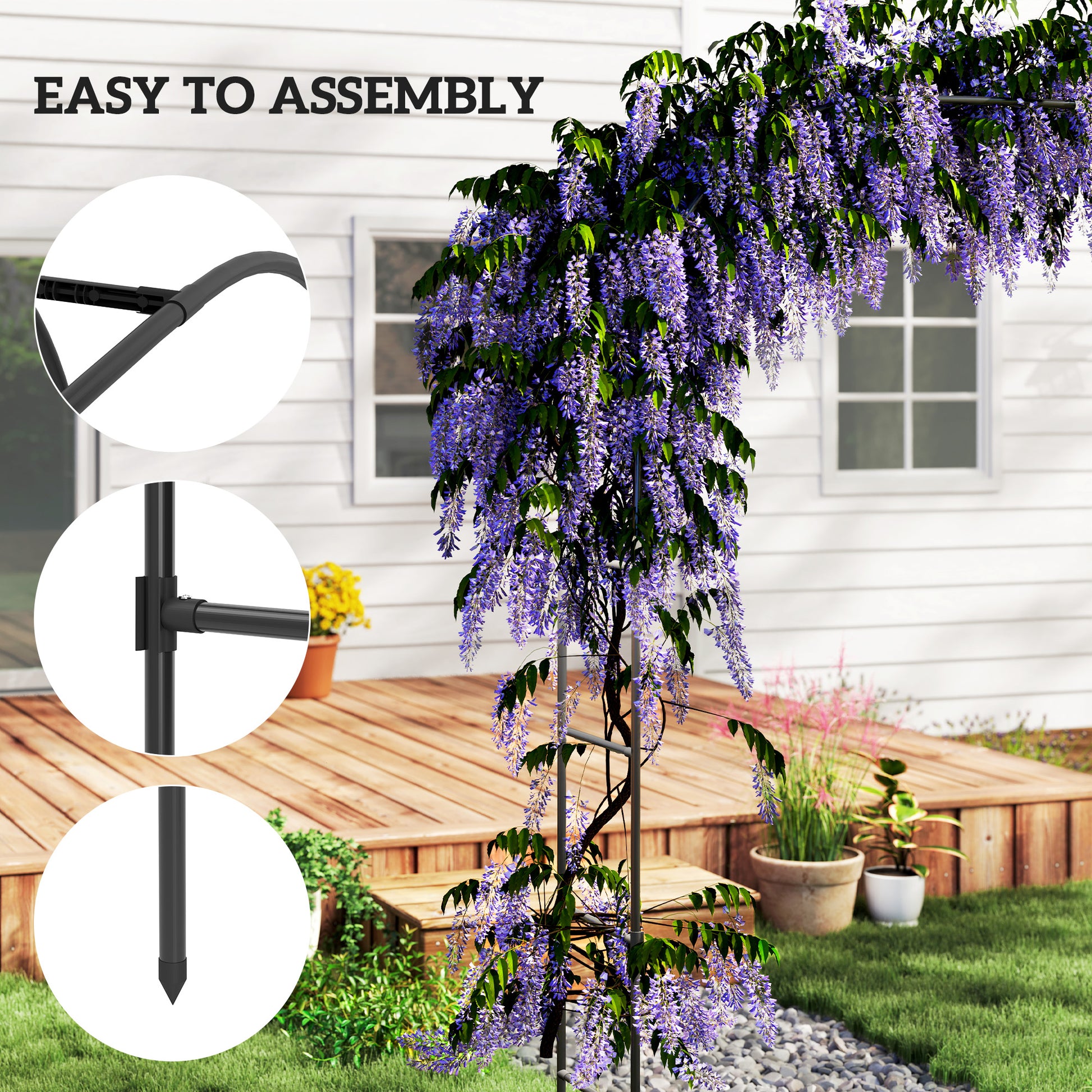 8FT Metal Garden Arch Trellis for Climbing Plants, Ceremony, Wedding Decoration, Black