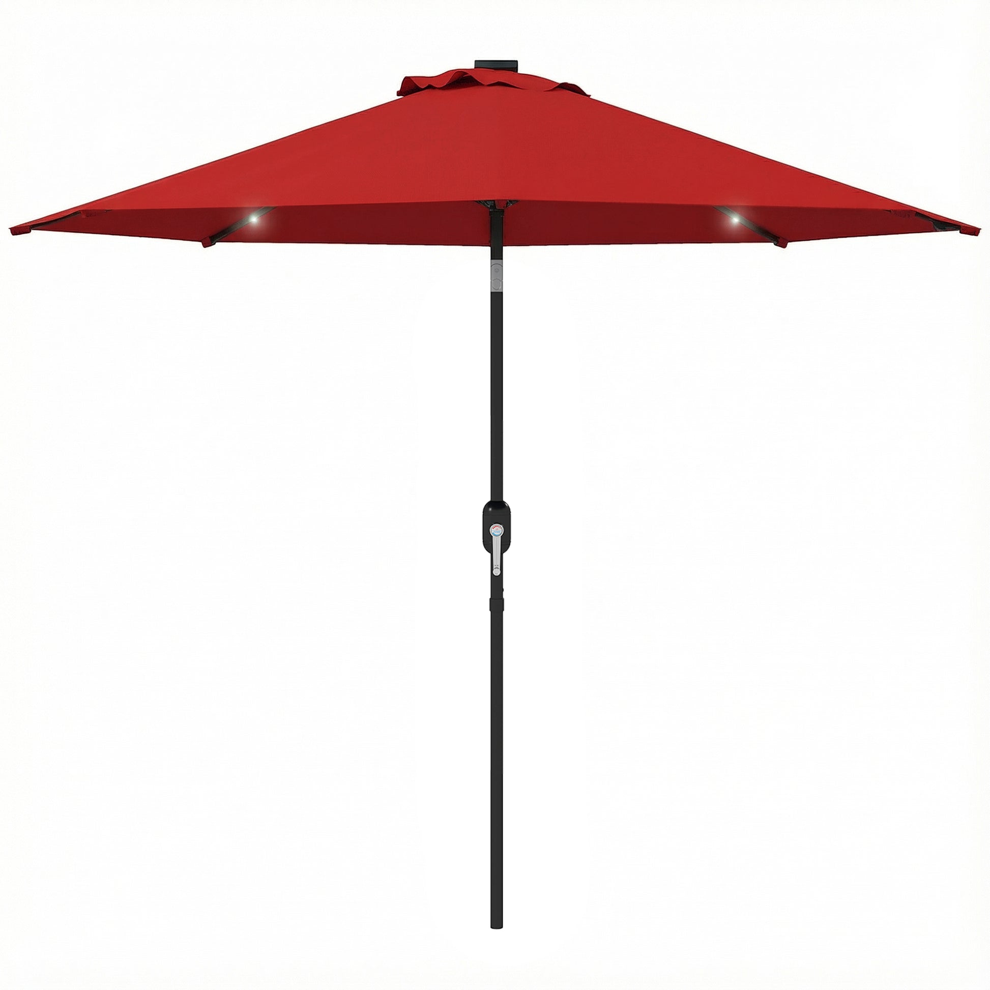 9ft Solar Patio Umbrella Outdoor Sunshade 24 LED Lights Tilt Canopy Wine Red