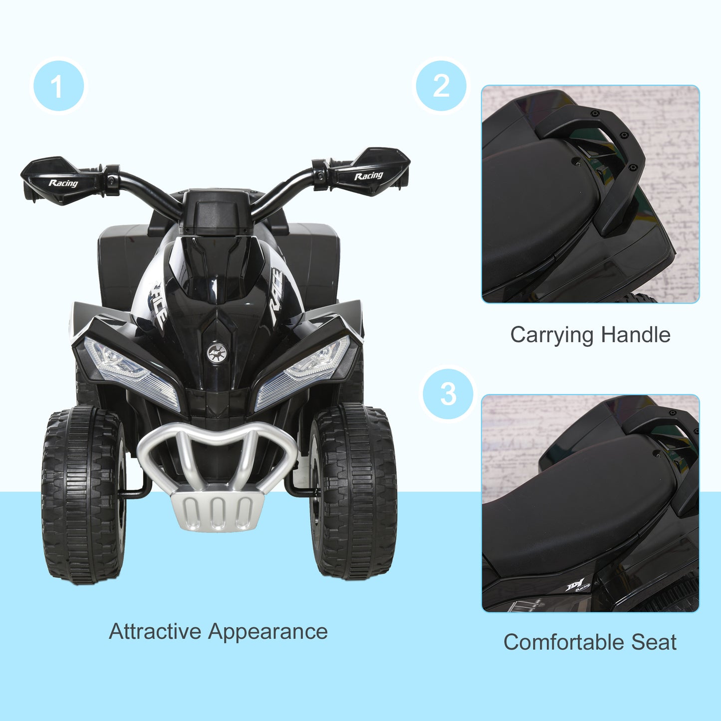 Aosom No Power Baby Ride on Toy for Toddler, Kids Ride on Car Foot to Floor Sliding 4 Wheels with Music, Lightening, for 18-36 Months Black