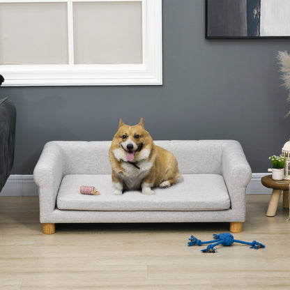 Modern Pet Sofa Cat or Medium Large Dog Bed W/ Removable Seat Cushion, Light Grey