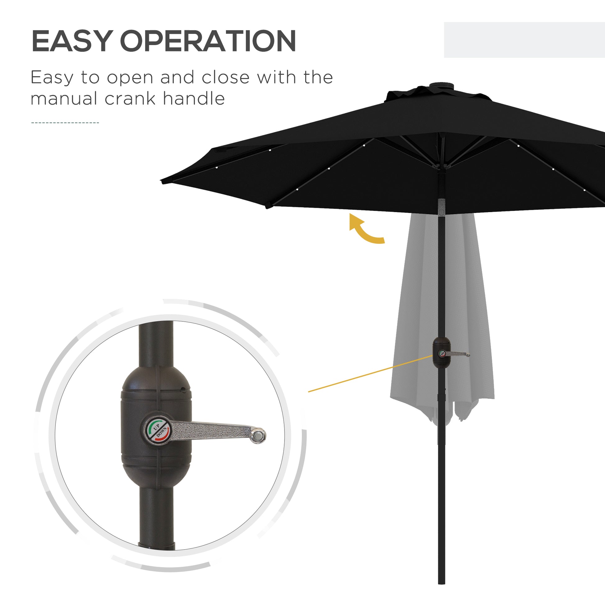 9ft Solar Patio Umbrella Outdoor Sunshade 24 LED Lights Tilt Canopy Black