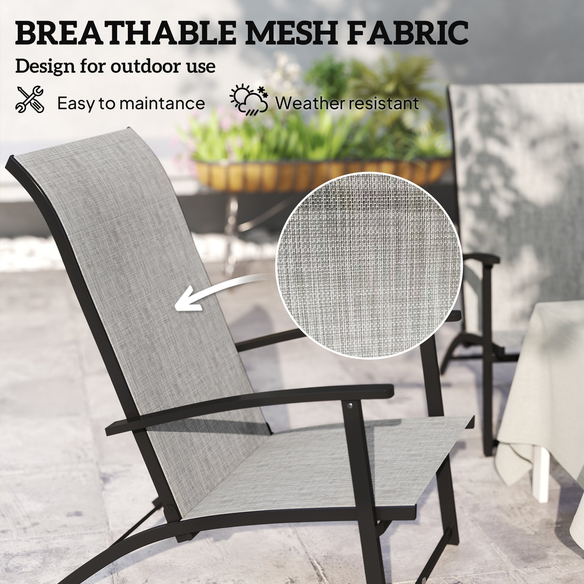 Set of 2 Folding Lawn Chairs, Outdoor Folding Chairs with Armrests, High Backrest for Backyard Balcony, Grey