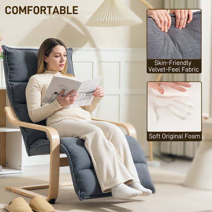 Accent Chair, Velvet Upholstered Living Room Chair with Footrest, Wood Frame, Dark Grey
