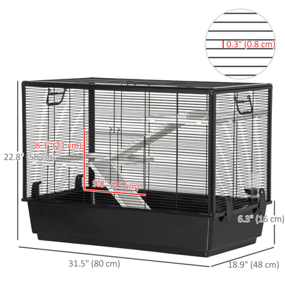 3-tier Hamster Cage, Guinea Pig Cage, Pet Chinchillas Play House Indoor with Accessories Food Dish Water Bottle, Ramps, 31.5"x19"x 23", Black
