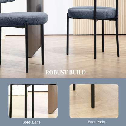 4 Pieces Kitchen Chairs, Modern Dining Chairs w/ Berber Fleece Upholstery and Steel Legs for Living Room, Grey