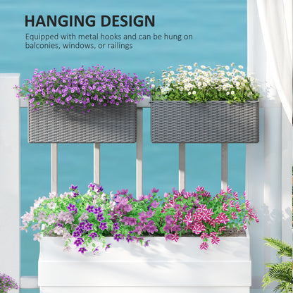2 Pack 20 Inch Hanging Flower Pots, Railing Planter Box for Fence, Garden, Rattan Look, Grey