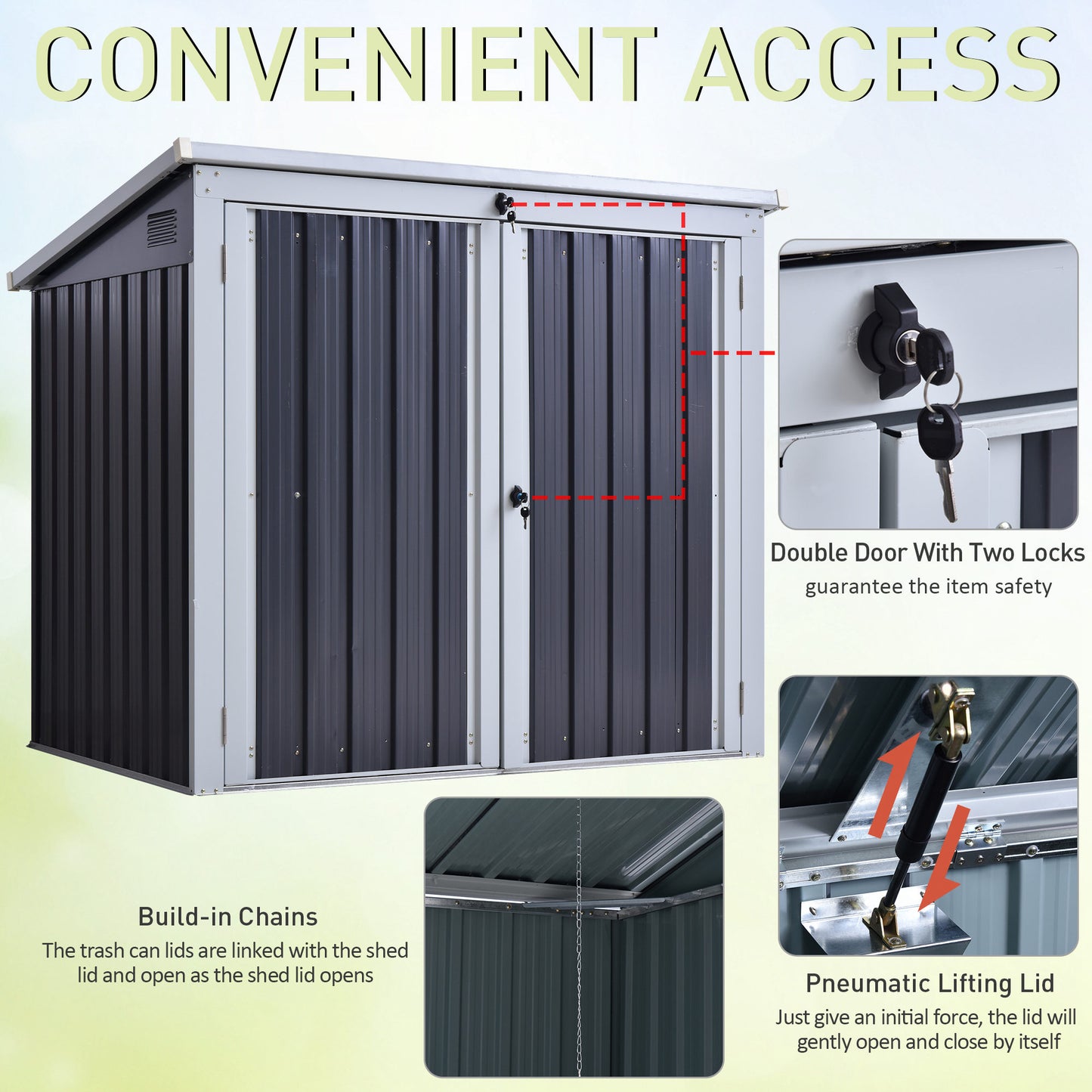 5ft x 3ft Outdoor Garbage Bin Storage Shed with Lockable Doors and Lid, Outside Storage Shed for Trash Can, Black