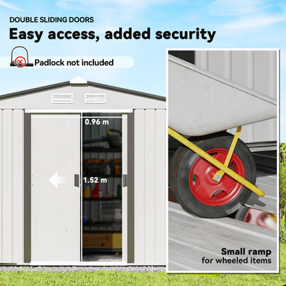 9.1' x 6.4' x 6.3' Garden Storage Shed w/ Foundation Kit Metal Tool Storage House w/ Double Doors Silver