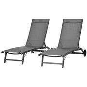 Outdoor Lounge Chair Set of 2, Tanning Chair with Wheels, Breathable Mesh for Patio, Backyard, Poolside, Dark Grey