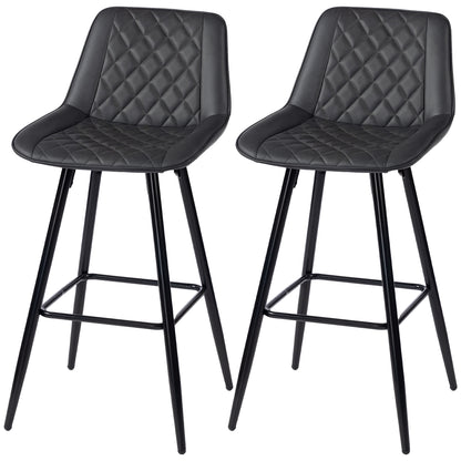 PU Leather Counter Height Bar Chairs Set of 2, 27.75" Bar Stools with Metal Legs for Dining Area, Kitchen Island, Black
