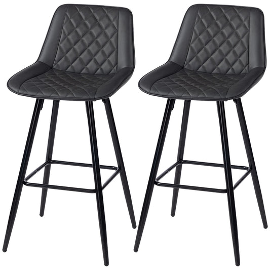 PU Leather Counter Height Bar Chairs Set of 2, 27.75" Bar Stools with Metal Legs for Dining Area, Kitchen Island, Black