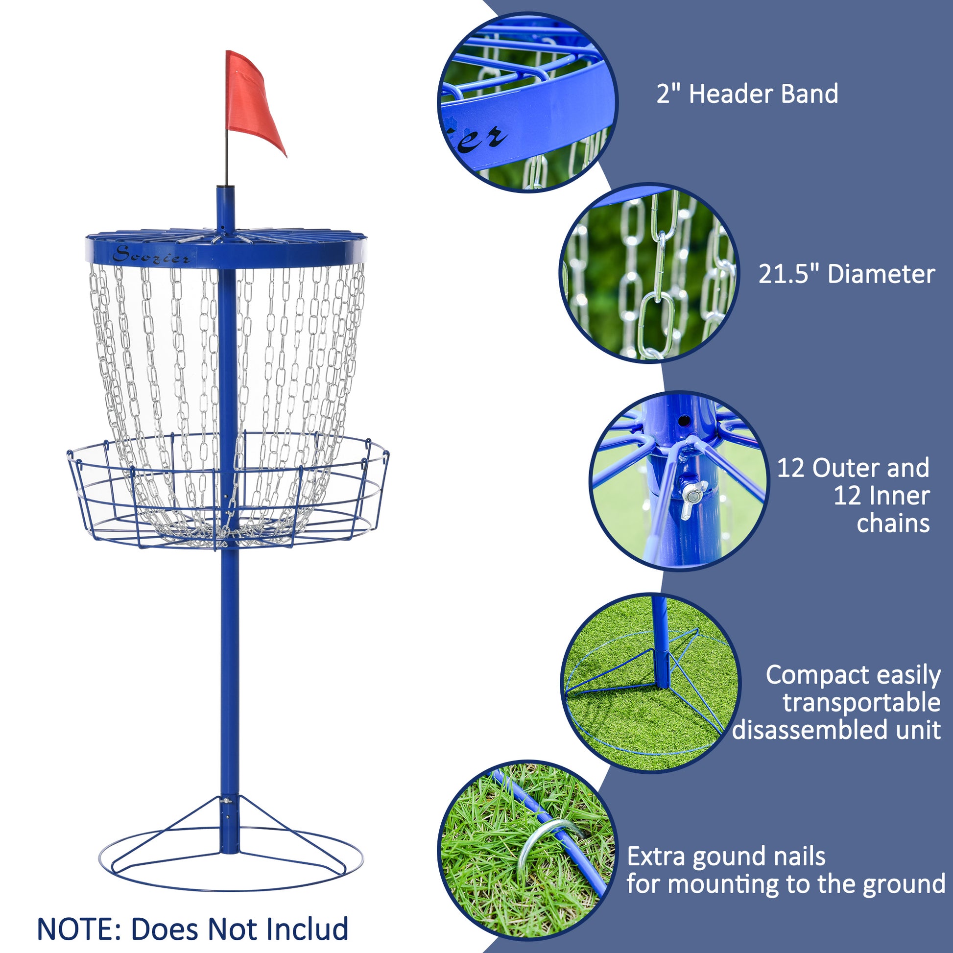 Soozier 24-Chain Portable Practice Basket for Disc Golf Target Stand Easy Assembly & Lightweight Basket w/ Carry Bag Deep Blue