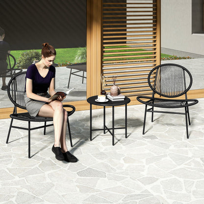 Rattan Bistro Set, 3 Pieces Wicker Patio Furniture Set, Acapulco Chairs and Steel Table for Porch, Balcony, Black