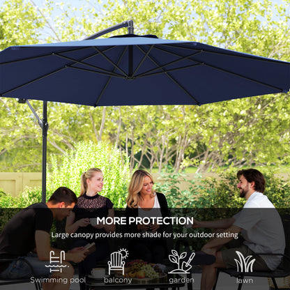 9.7ft Offset Patio UmbrellaCantilever Parasol with Crank Handle, 8 Ribs and Cross Base for Outdoor, Sun Shade, Blue