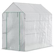 73" x 47" x 75" Walk-in Greenhouse Outdoor Portable Plant Flower Growth Warm House Garden Tunnel Shed with Roll-up Door and 4 Shelves, White