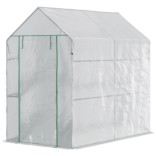 73" x 47" x 75" Walk-in Greenhouse Outdoor Portable Plant Flower Growth Warm House Garden Tunnel Shed with Roll-up Door and 4 Shelves, White