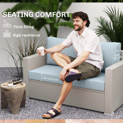 Outdoor Seat Cushions with Backrest, Loveseat Double Sofa Outdoor Furniture Cushions, Light Blue