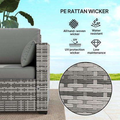 3-Seater Outdoor Sofa with Cushions, PE Rattan Conversation Patio Couch with Pillows for Garden, Poolside, Grey