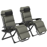 2pcs Reclining Zero Gravity Chair with Adjustable Backrest, Folding Garden Sun Lounger with Removable Cushion, Grey