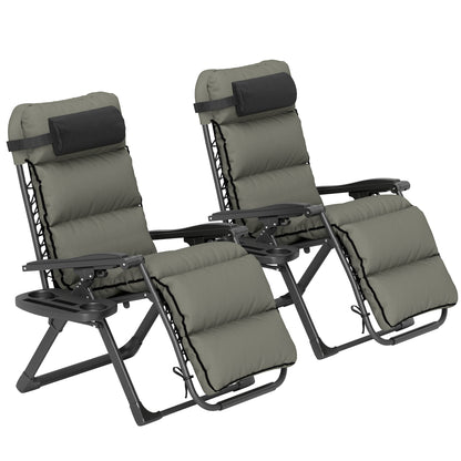 2pcs Reclining Zero Gravity Chair with Adjustable Backrest, Folding Garden Sun Lounger with Removable Cushion, Grey