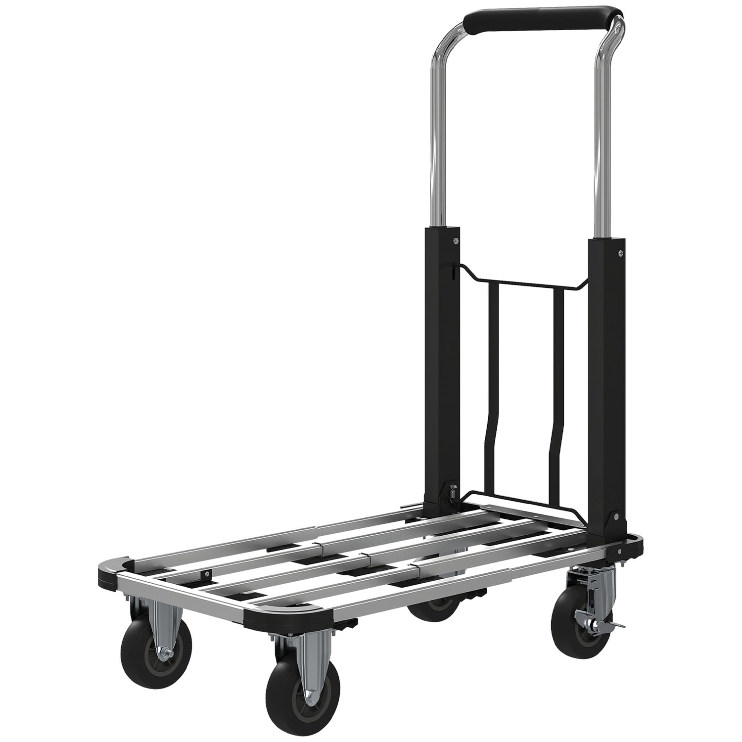 330 lbs Heavy Duty Hand Truck, Folding Trolley, Dolly with Adjustable Handle and Extendable Platform, Silver and Black