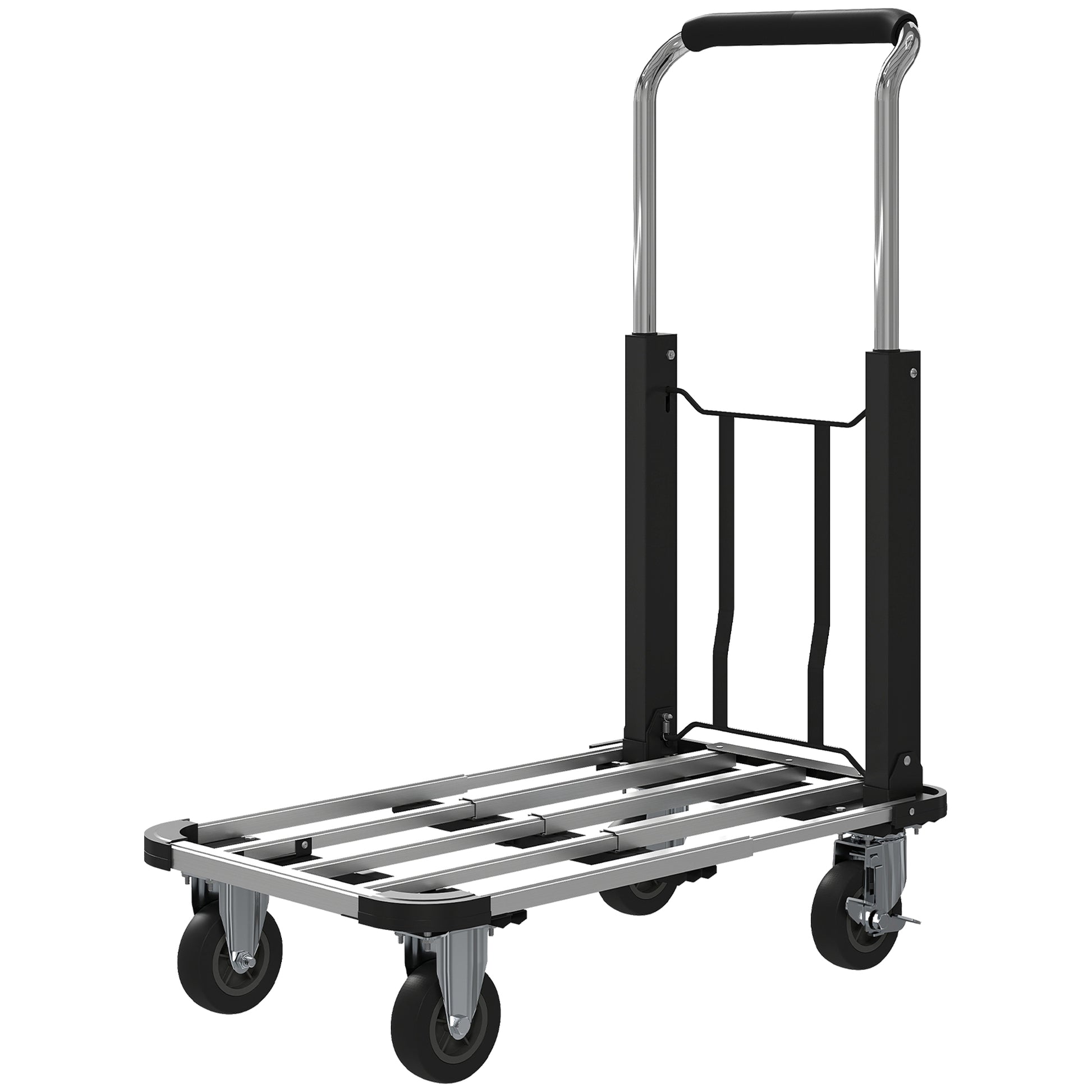 330 lbs Heavy Duty Hand Truck, Folding Trolley, Dolly with Adjustable Handle and Extendable Platform, Silver and Black