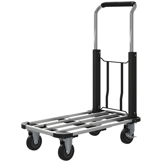 330 lbs Heavy Duty Hand Truck, Folding Trolley, Dolly with Adjustable Handle and Extendable Platform, Silver and Black