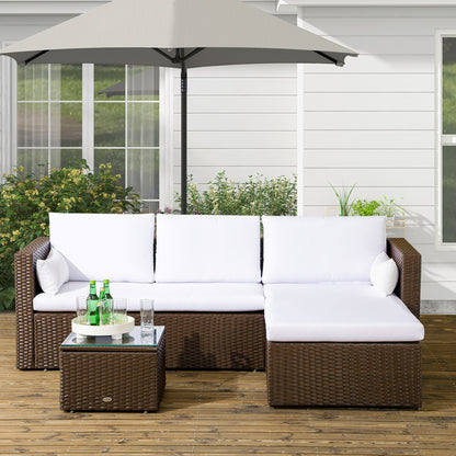 3pcs Modern Rattan Sofa Set, Wicker Patio Furniture Set with Coffee Table, Cushions, Pillows