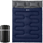 Double Sleeping Bag for Adults, Queen Size 2 Person Sleeping Bag with 2 Pillows, for Cold Weather & Warm, Blue