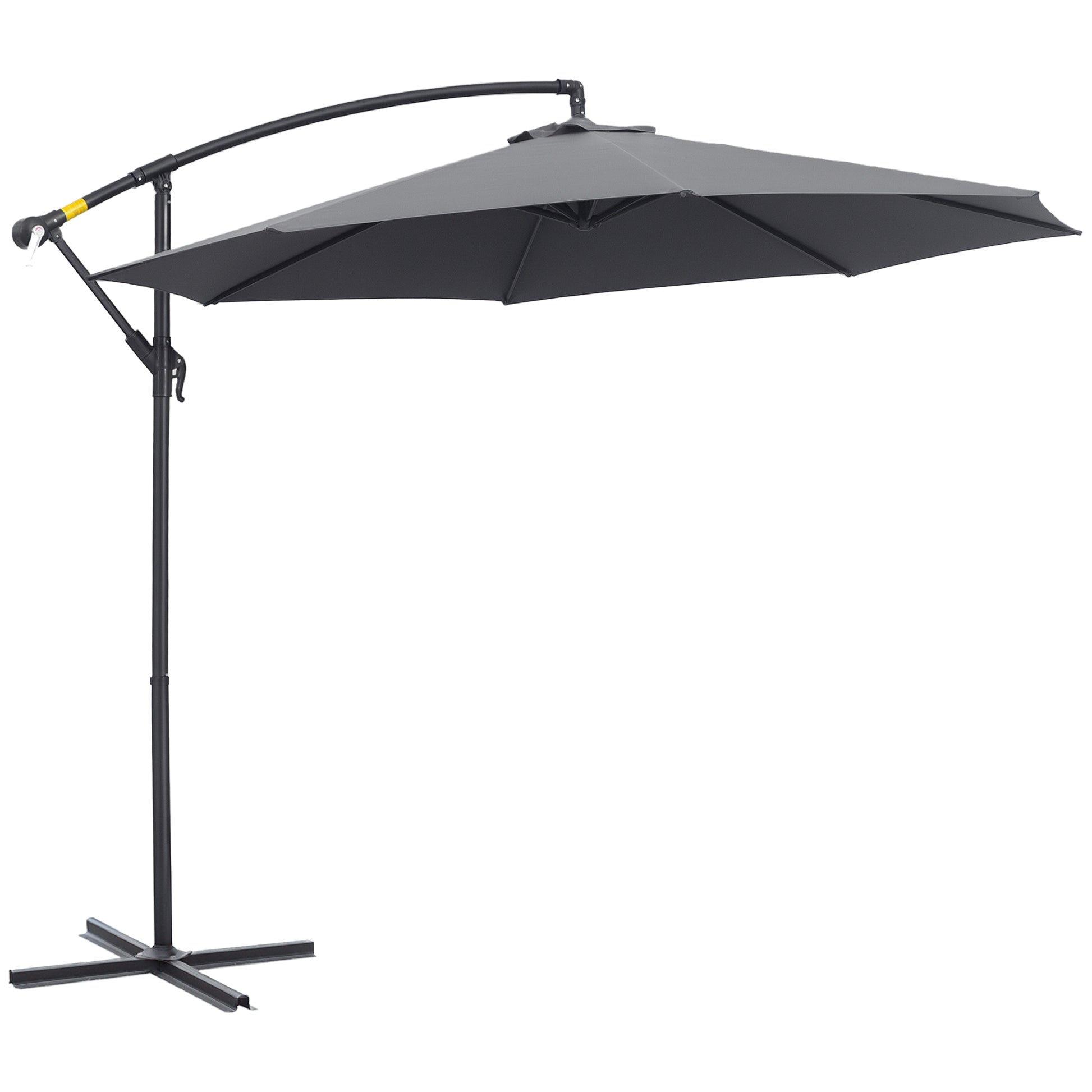 Φ10' Deluxe Patio Umbrella Outdoor Market Parasol Banana Hanging Offset Sunshade Crank Cross Base Grey
