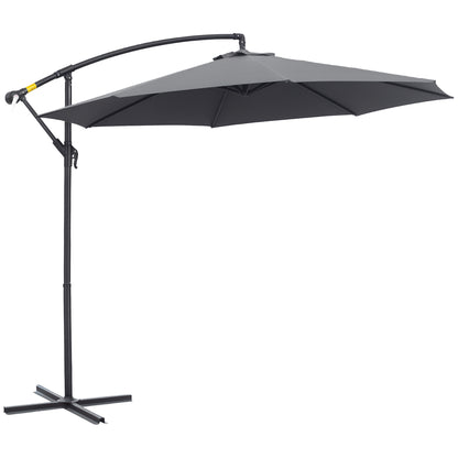 Φ10' Deluxe Patio Umbrella Outdoor Market Parasol Banana Hanging Offset Sunshade Crank Cross Base Grey