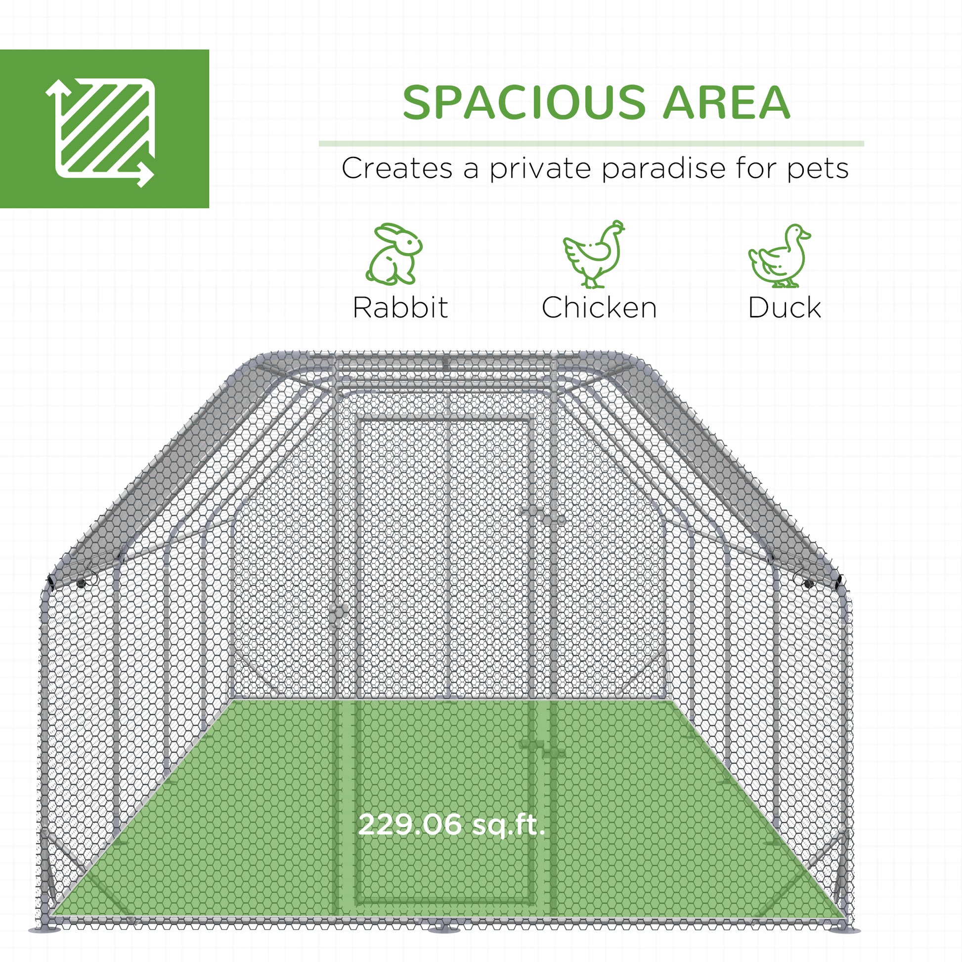 Chicken Run, Galvanized Large Metal Chicken Coop Cage, Walk-in Enclosure Poultry Hen Run House Playpen Rabbit Hutch with Flat Roof, Cover, 9.2' x 24.9' x 6.5', Silver