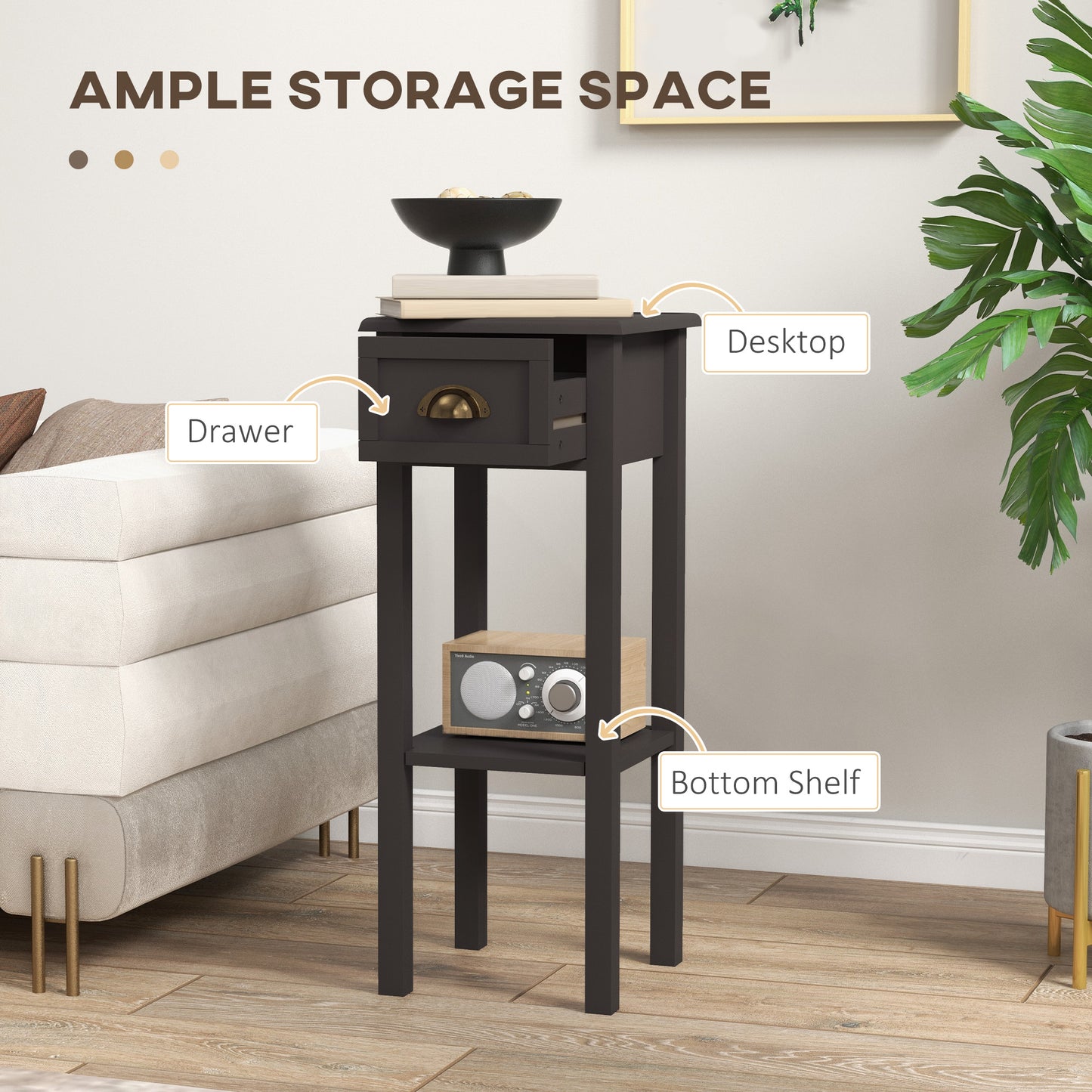 2-Tier Side Table with Drawer and Shelf, End Table for Living Room and Hallway, Coffee