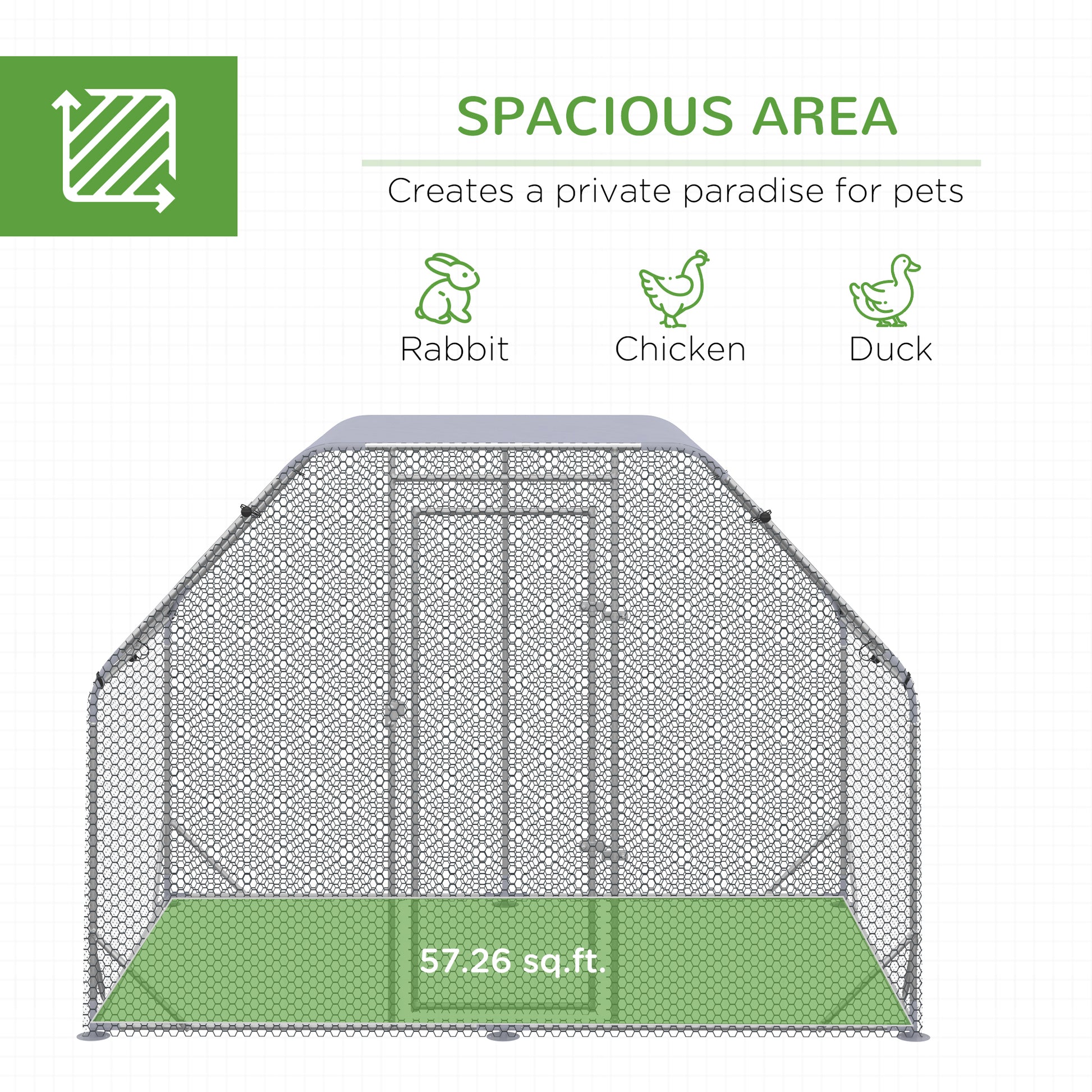 Chicken Run, Galvanized Large Metal Chicken Coop Cage, Walk-in Enclosure Poultry Hen Run House Playpen Rabbit Hutch with Flat Roof, Cover, 9.2' x 6.2' x 6.5', Silver