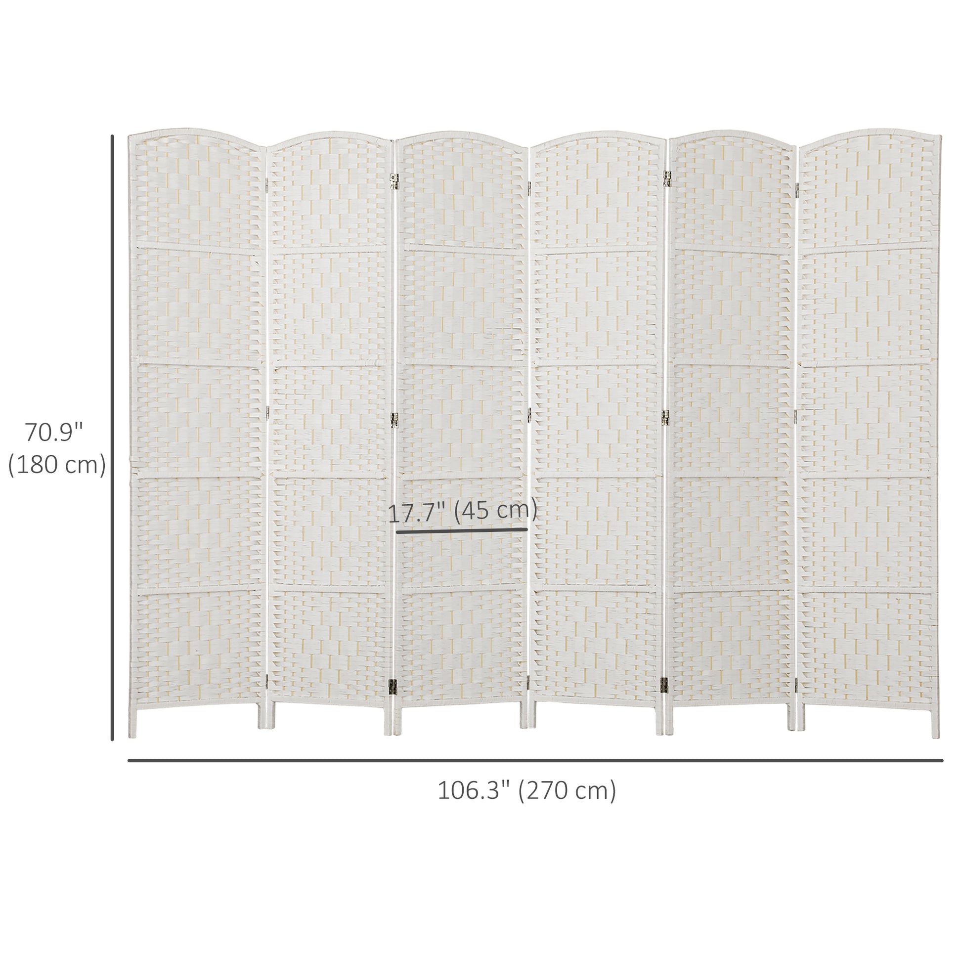 6ft Folding Room Divider, 6 Panel Wall Partition with Wooden Frame for Bedroom, Home Office, White