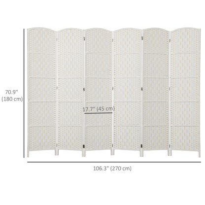 6ft Folding Room Divider, 6 Panel Wall Partition with Wooden Frame for Bedroom, Home Office, White