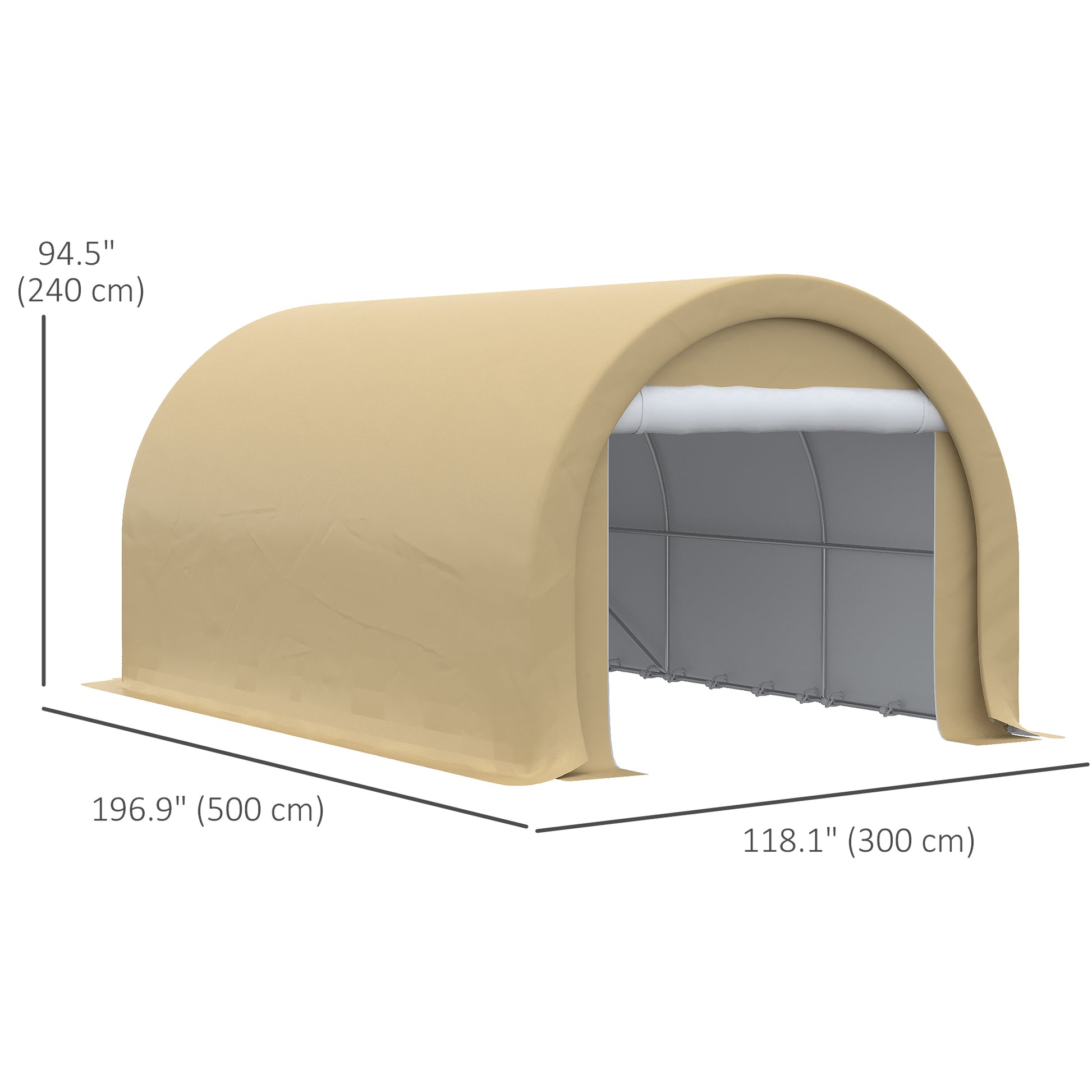 10' x 16' Heavy Duty Portable Carport Tent with Zippered Door, PE Cover for Car, Boat, Motorcycle, Bike, Beige