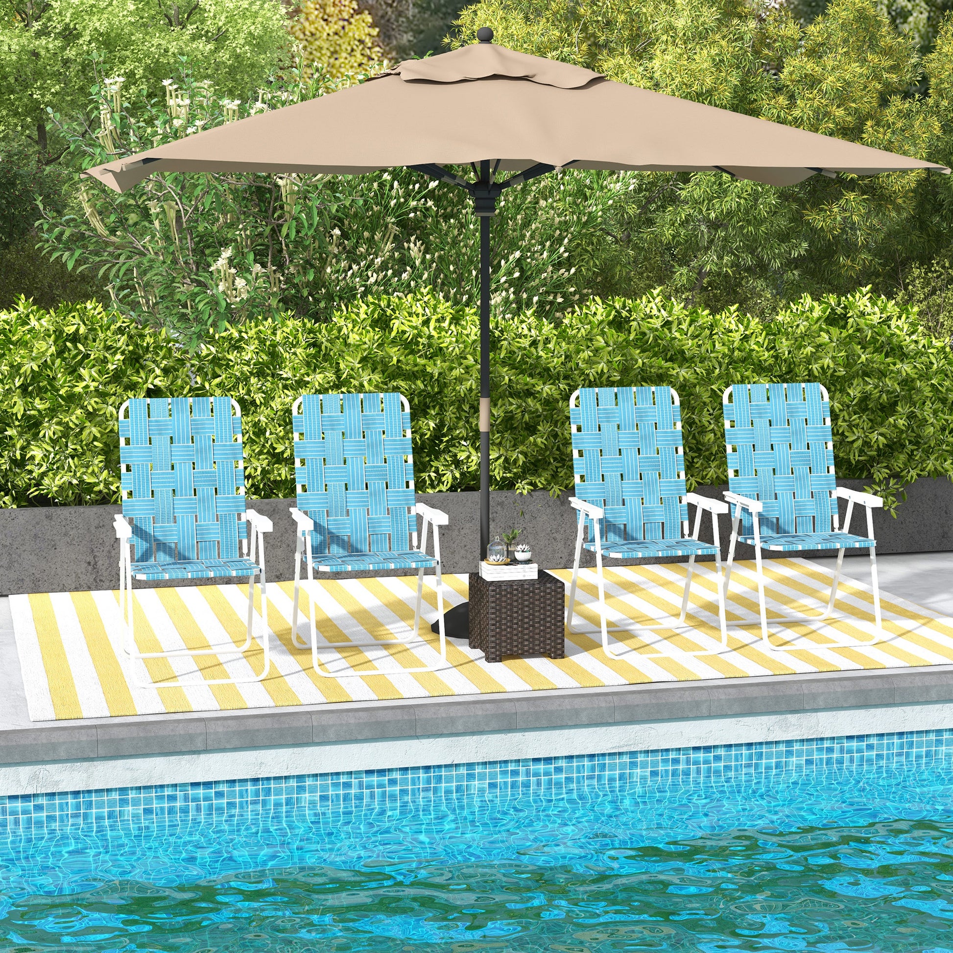 Set of 4 Folding Patio Chairs, Portable Chair Set with Armrests for Camping, Garden, Pool, Beach, Backyard, Blue