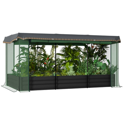 Galvanized Steel Planter Box with Crop Cage and Shade Cloth, Raised Garden Bed for Flowers, Vegs and Herbs