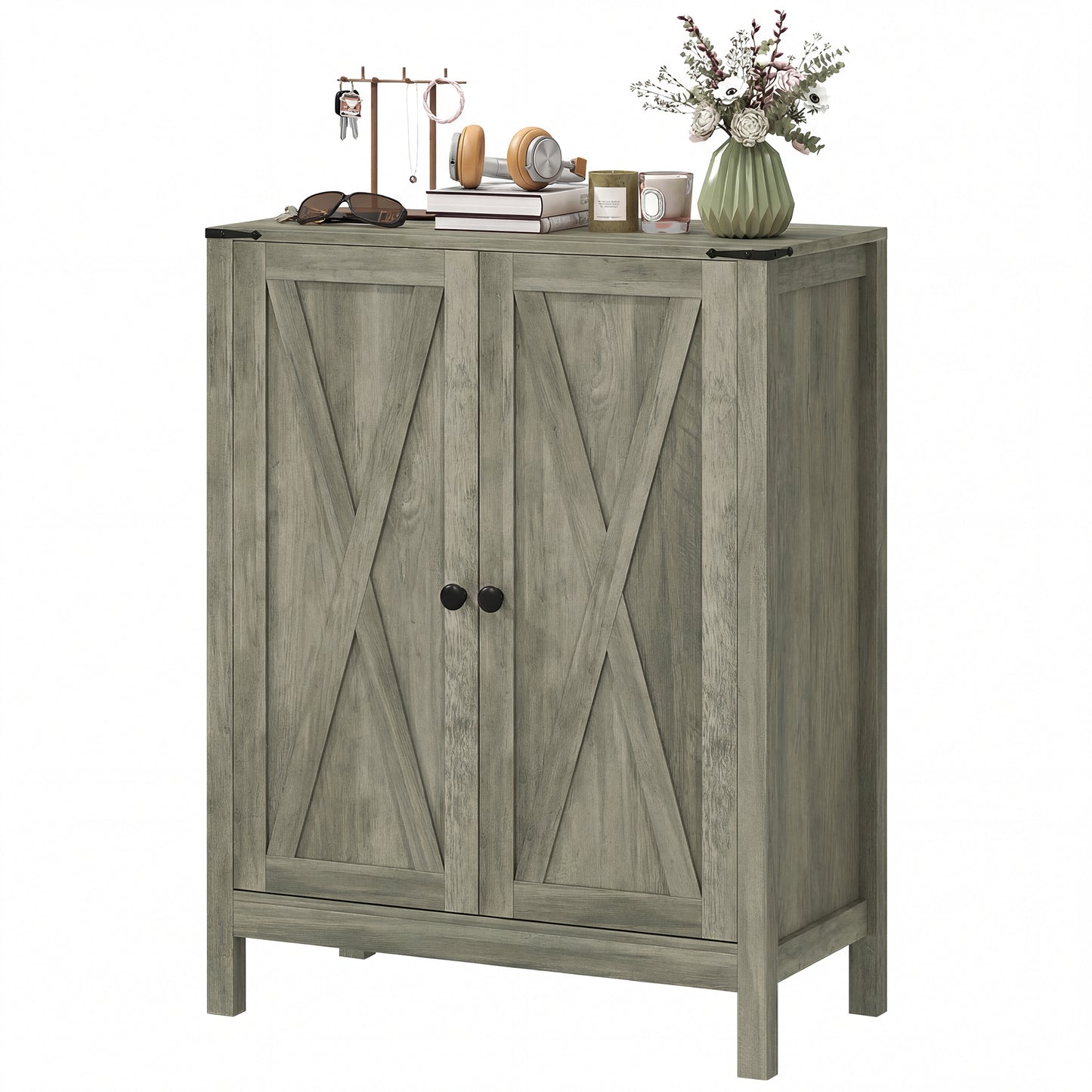 Shoe Cabinet with Barn Doors, Farmhouse Shoe Storage Cabinet with Adjustable Shelves, Holds up to 15 Pairs, Grey
