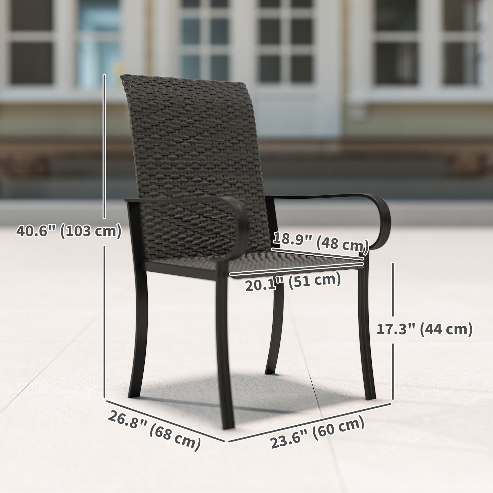 2 Piece PE Rattan Patio Dining Chairs with Steel Frame, for Garden, Backyard, Pool Side, Porch, Black