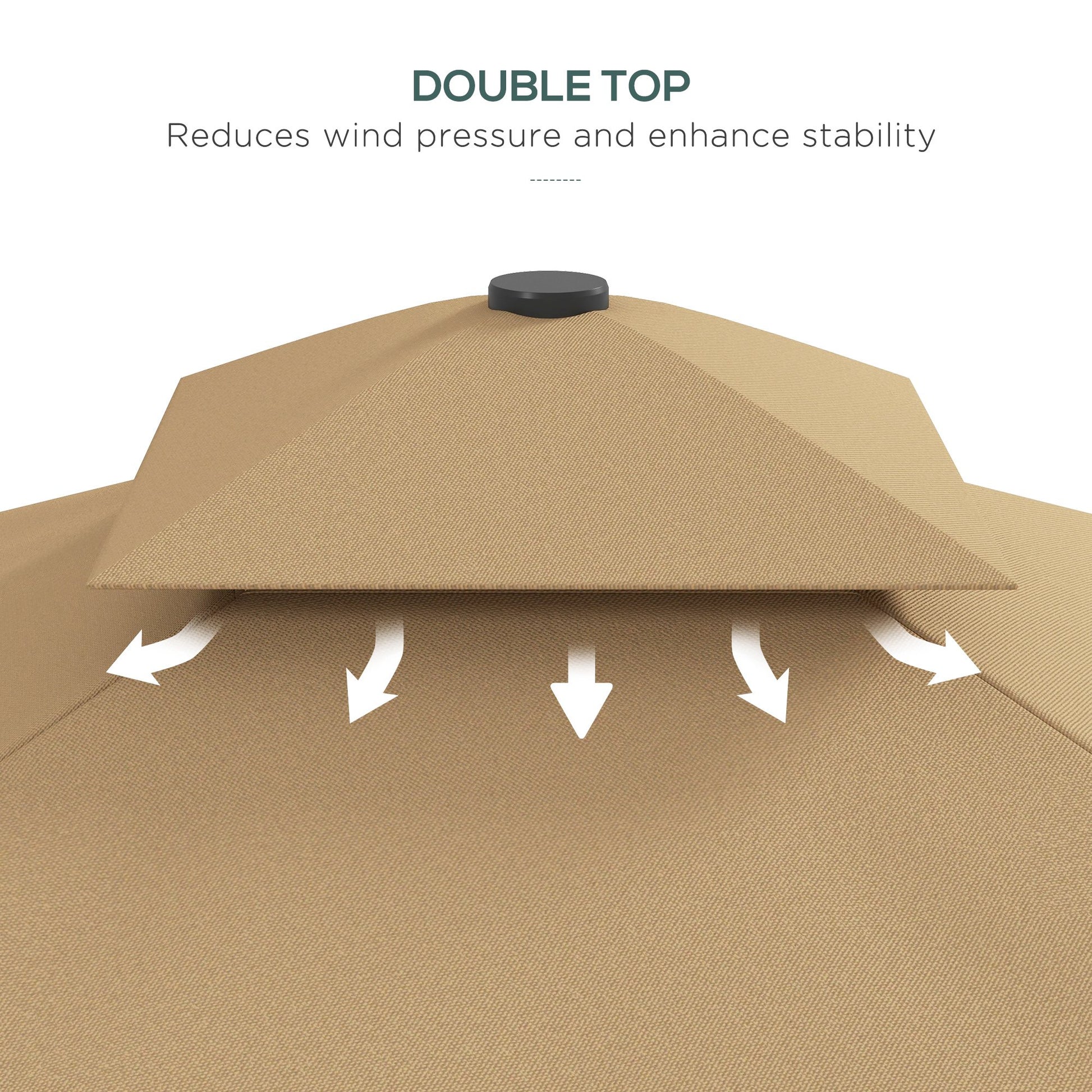 8' x 8' Square Double Top Offset Patio Umbrella Garden Parasol with Solar LED Lights, Ruffles and Weights, Khaki